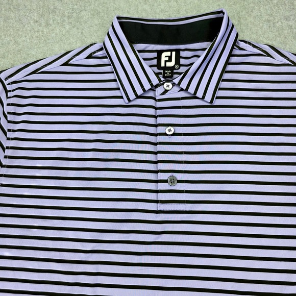 FootJoy FJ‎ Performance Golf Polo Shirt Men XL Striped Purple Black Short Sleeve - Picture 7 of 13
